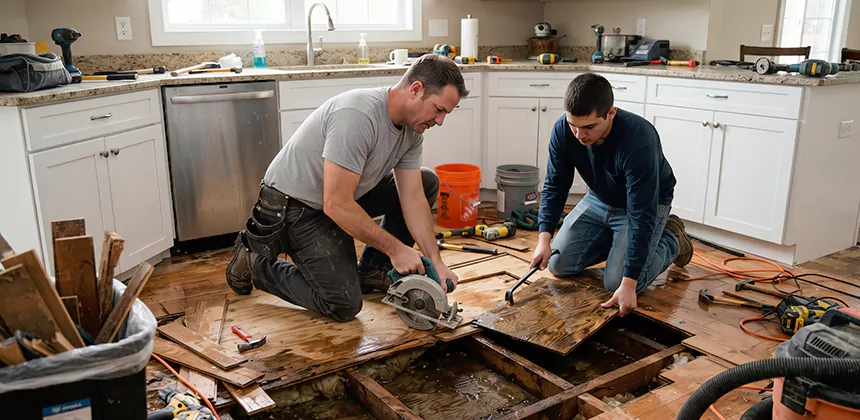 Kitchen Floor Water Damage Repair in Spanaway